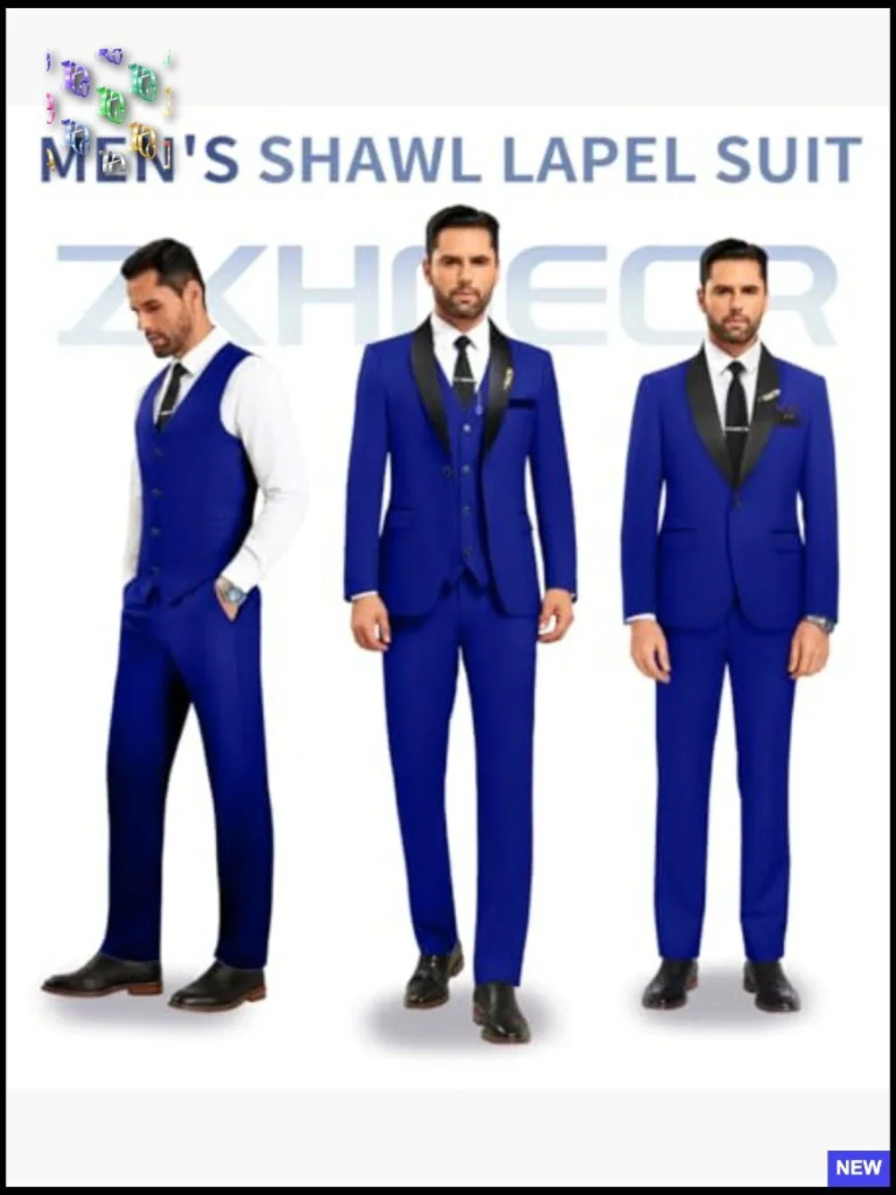 Slim Fit Shawl Lapel Tuxedo Set with Vest Bow Tie Pocket Square Formal